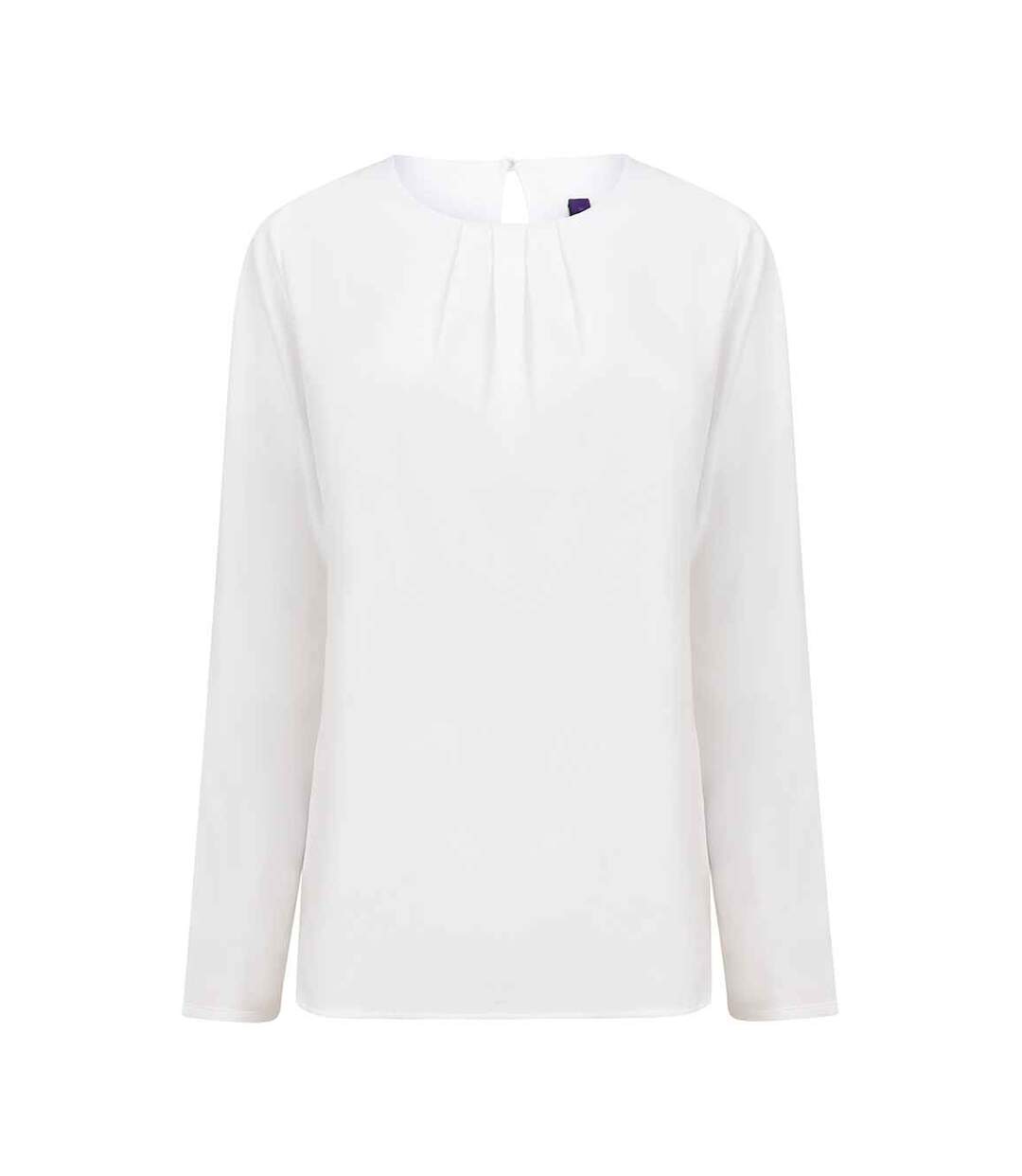Womens/ladies Pleated Front Long-sleeved Blouse White Henbury-1