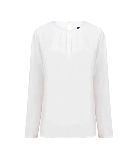 Womens/ladies Pleated Front Long-sleeved Blouse White Henbury
