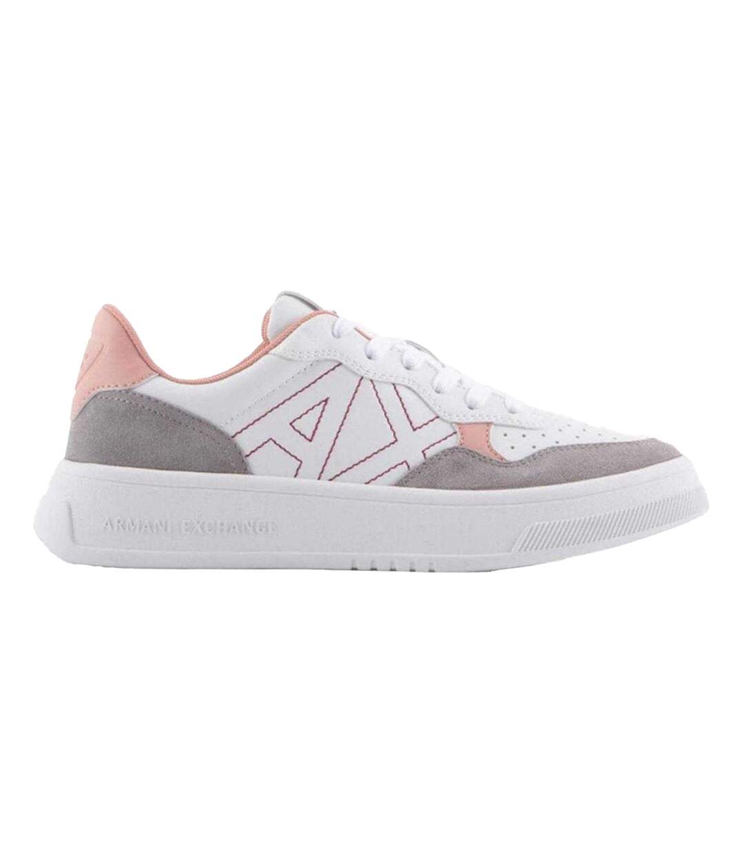 Womens/ladies Leather Platform Trainers White Pink Armani Exchange-1
