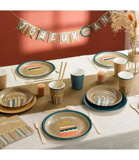 Lot de 6 Assiettes en Carton Anniversaire Kraft 23cm Naturel