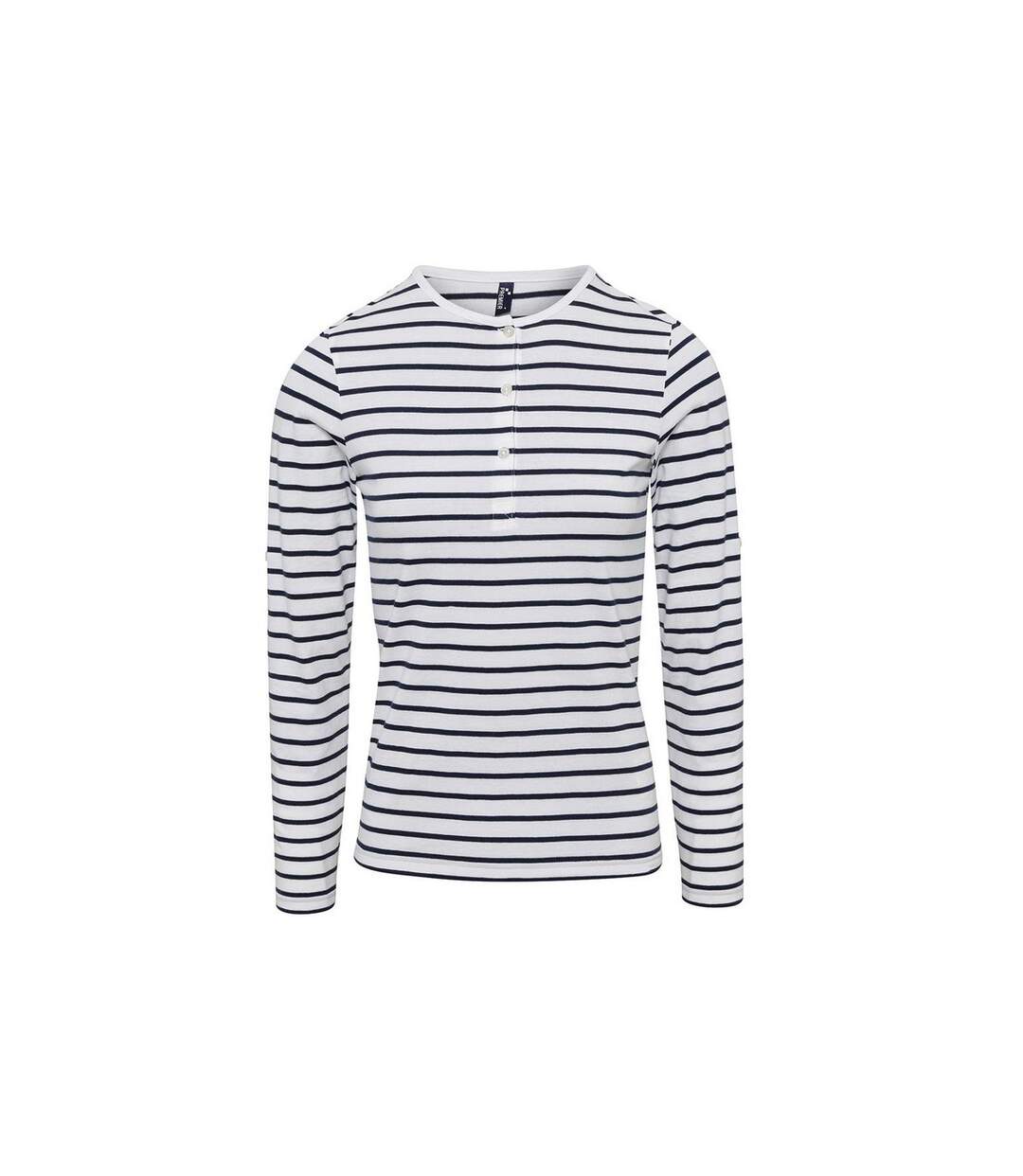 T-shirt Long John Femme Blanc Bleu Marine Premier-1