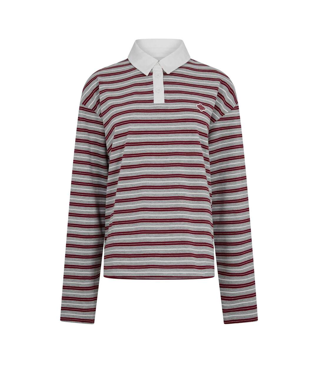 Womens/ladies Striped Long-sleeved Rugby Shirt Grey Burgundy Couture Club-1
