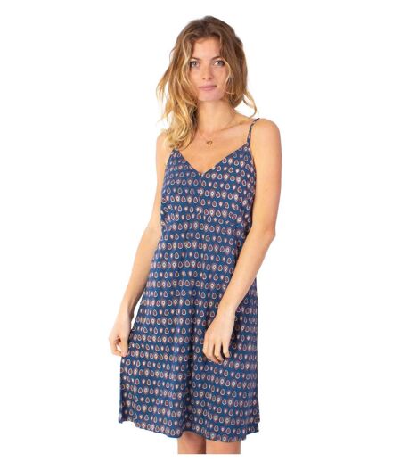 Robe courte fines bretelles BEA motif ethnique bleu Coton Du Monde