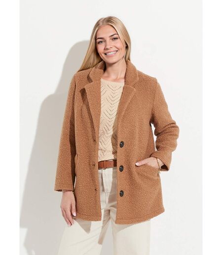 Manteau tissu bouclette mi-long boutonné