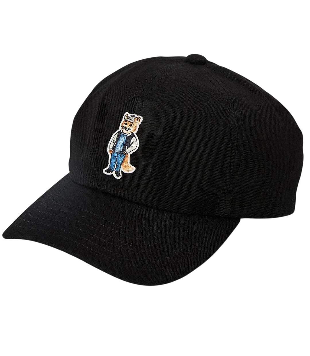 Mens Cotton Baseball Cap Black Maison Kitsuné-1
