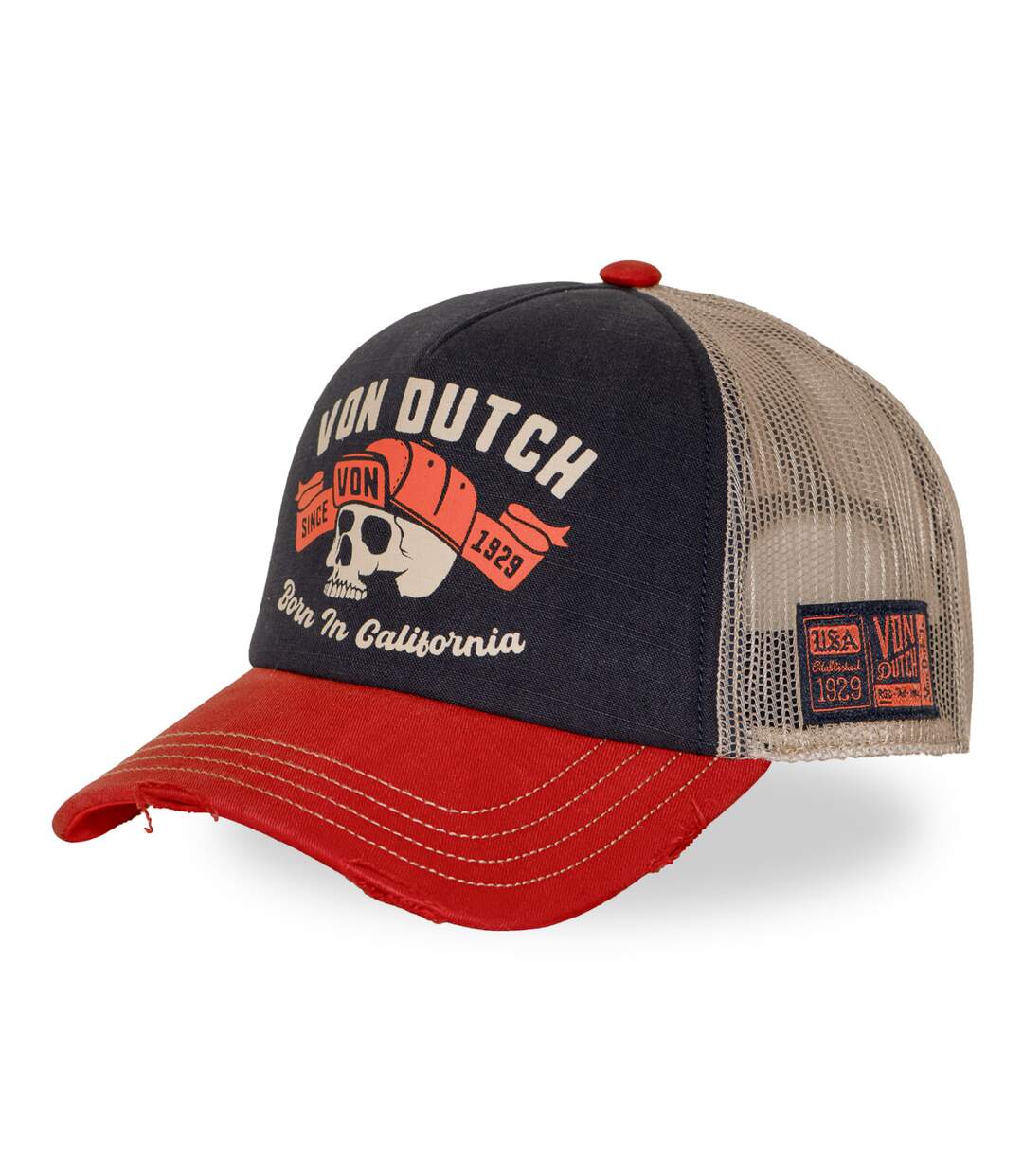 Casquette trucker filet effet usé avec print Crew Skull Vondutch-1