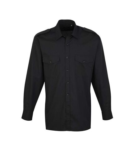 Premier Mens Long-Sleeved Pilot Shirt (Black)