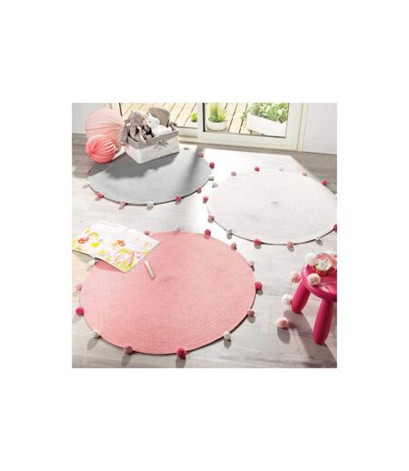 Tapis Rond Enfant Pompomparty 90cm Gris