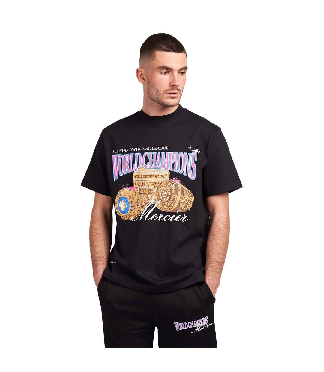 T-shirt world champion homme noir Mercier-1