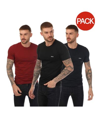 Pack Of 3  Mens Logo T-shirt  Black Navy Red Hugo