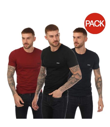 Pack Of 3  Mens Logo T-shirt  Black Navy Red Hugo