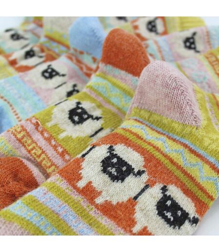 Lot de 12 chaussettes en alpaga pour femme avec motif mouton