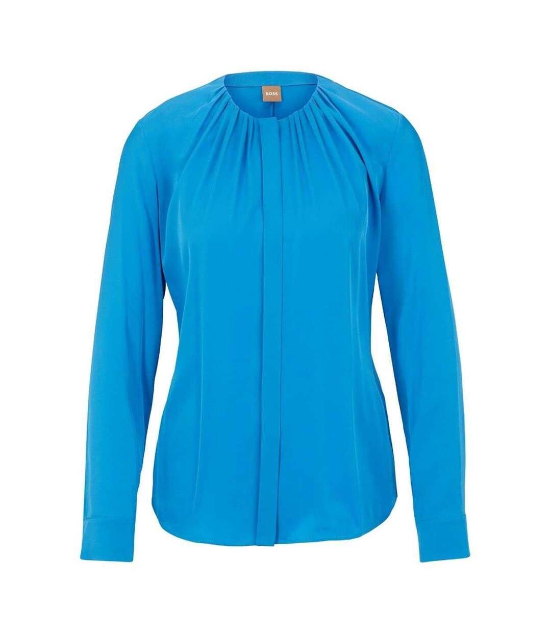 Womens/ladies Silk Regular Long-sleeved Blouse Bright Blue Boss-1