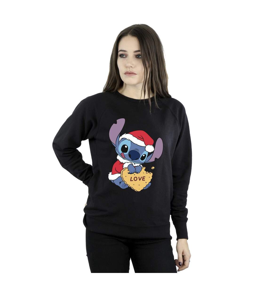 Disney - Sweat LILO AND STITCH CHRISTMAS LOVE BISCUIT - Femme (Noir) - UTBI22625-2