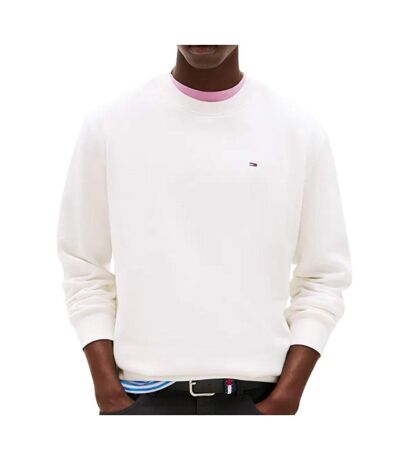 Sweat blanc homme tommy jeans flag crew - l
