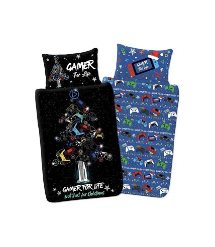 Gamer for life christmas duvet cover set black/blue Generic