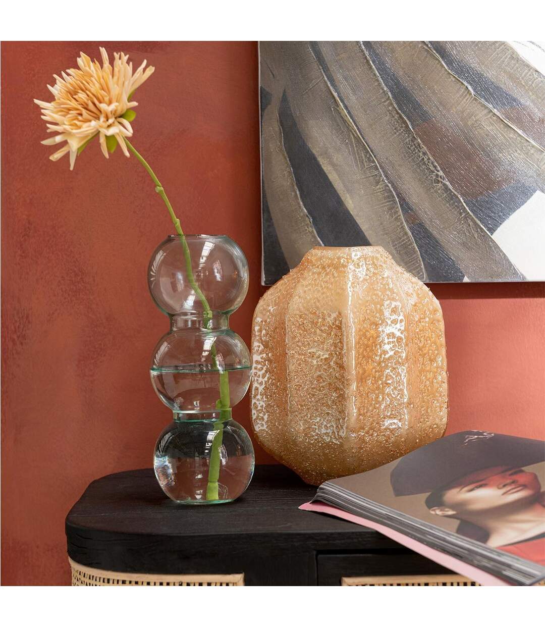 Vase Design en Verre Corail 21cm Orange-3