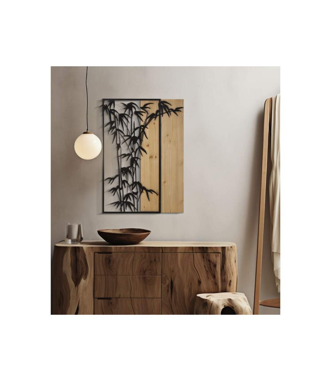 Décoration Murale Encadrée Bambou 80cm Noir & Naturel-5