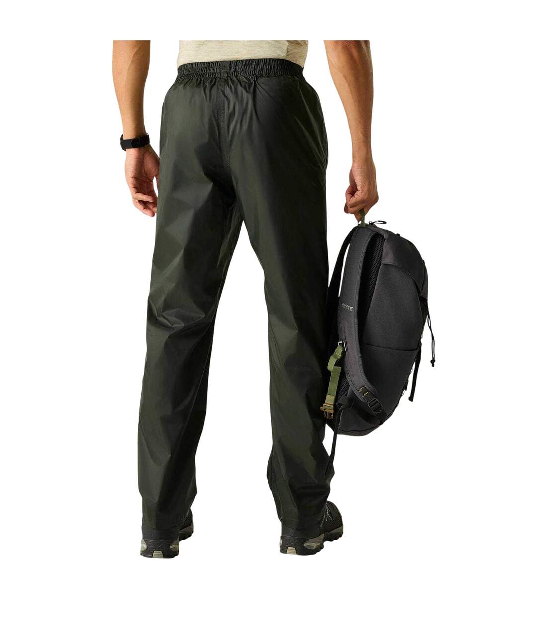 Pantalon Imperméable Uni À Taille Élastiquée Homme Vert Sombre Regatta-3