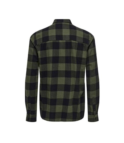 Chemise à Carreaux Noir/Kaki Homme Only & Sons Dmundur - L