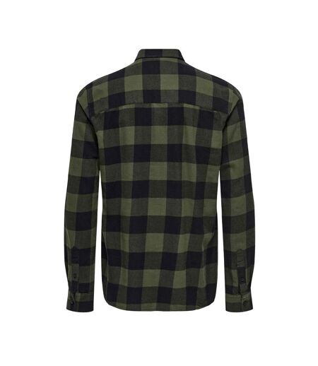 Chemise à Carreaux Noir/Kaki Homme Only & Sons Dmundur - L