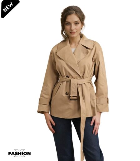 Trench Chic Femme Camel Ceinturé à  Manches Longues