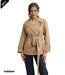 Trench Chic Femme Camel Ceinturé à  Manches Longues-1