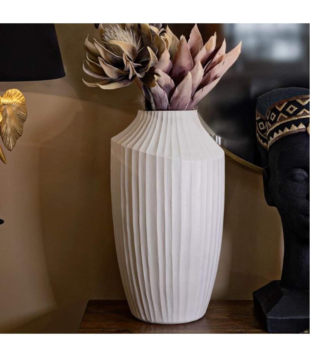 Vase Design Rainuré Ice 50cm Crème-5