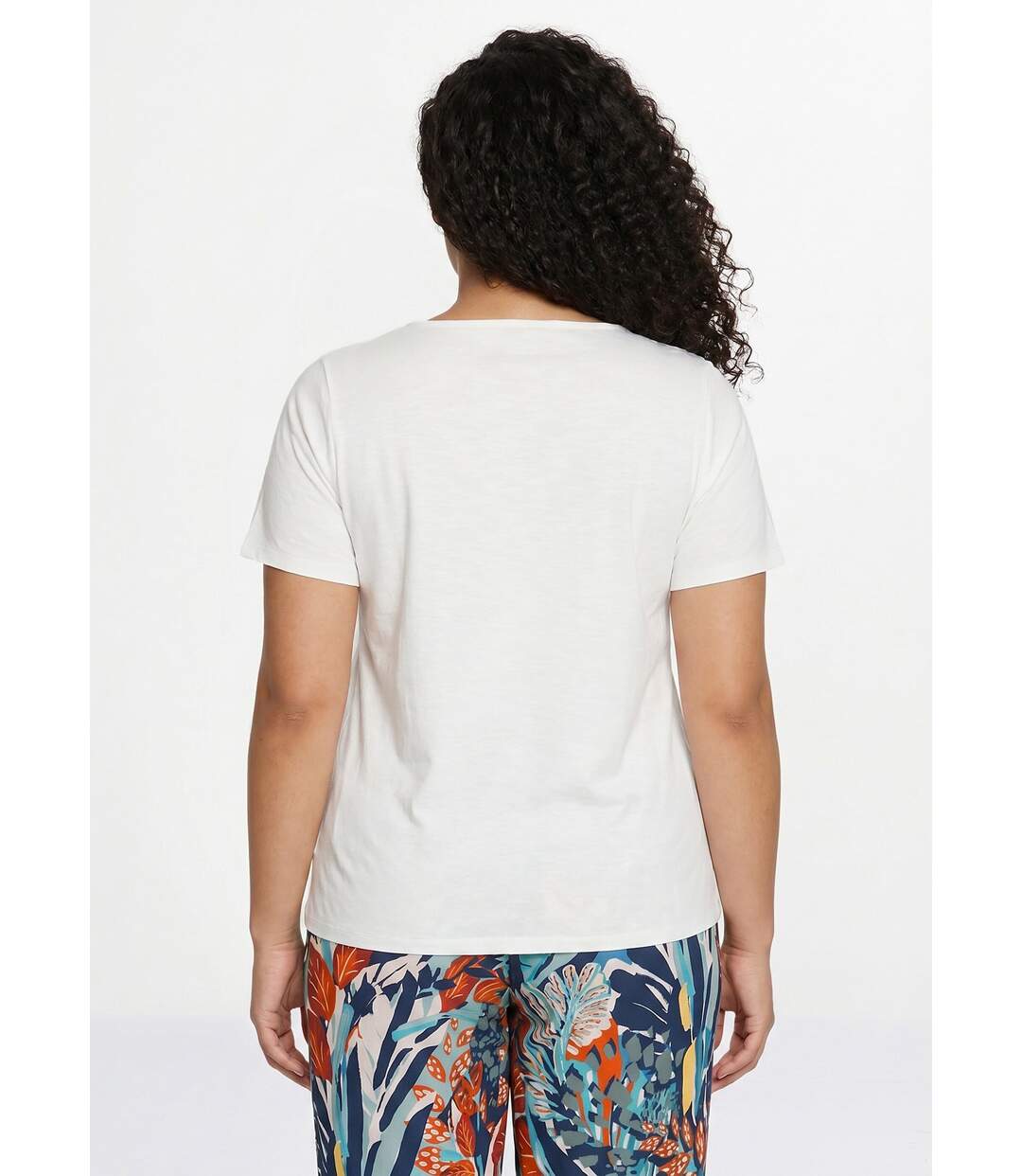 T-shirt coton maille flammée dentelle-2