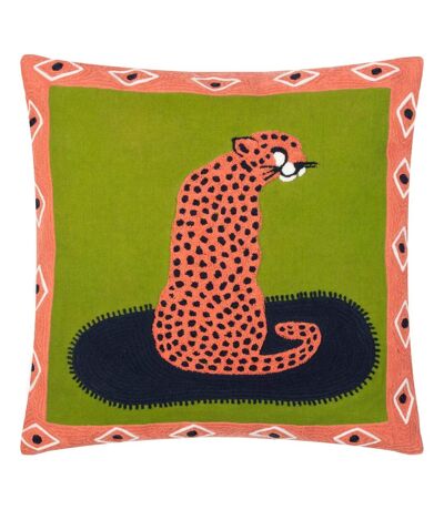 Furn Embroidered Cheetah Throw Pillow Cover (Coral/Green/Black) (45cm x 45cm)
