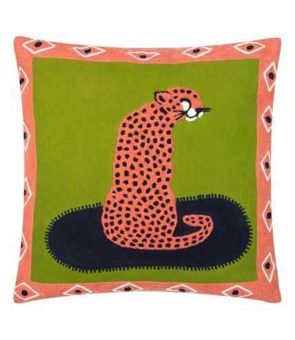 Furn Embroidered Cheetah Throw Pillow Cover (Coral/Green/Black) (45cm x 45cm) - UTRV3001