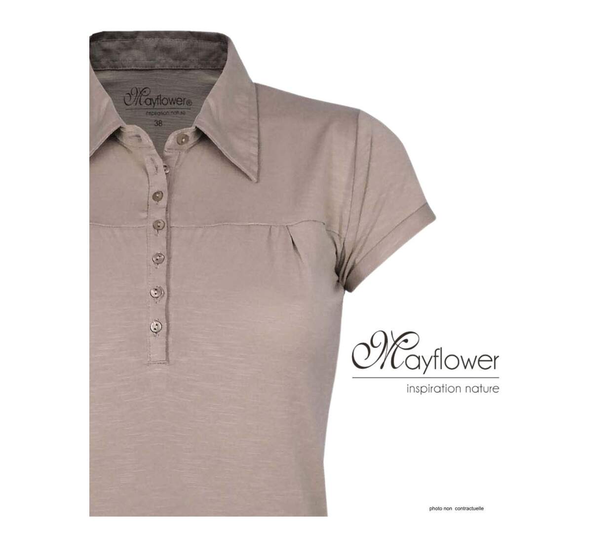 Polo Mayflower Dusty1 pour femme en coton flammé taupe : le chic texturé au naturel-4
