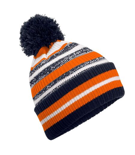 Unisex adult striped beanie french navy/orange/white Beechfield