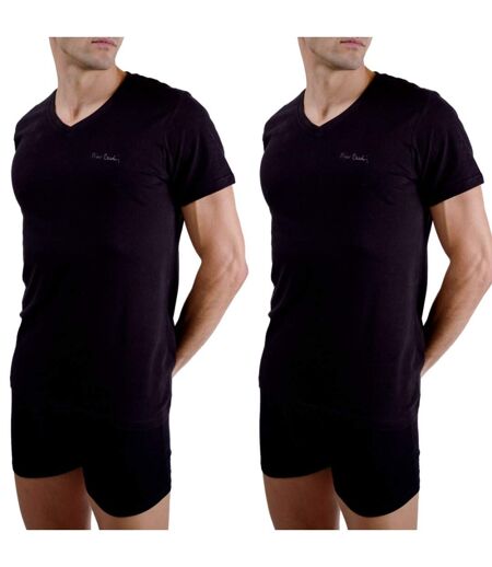 Lot de 2 t-shirts homme en col v avec broderie sur la poitrine Pierrecardin