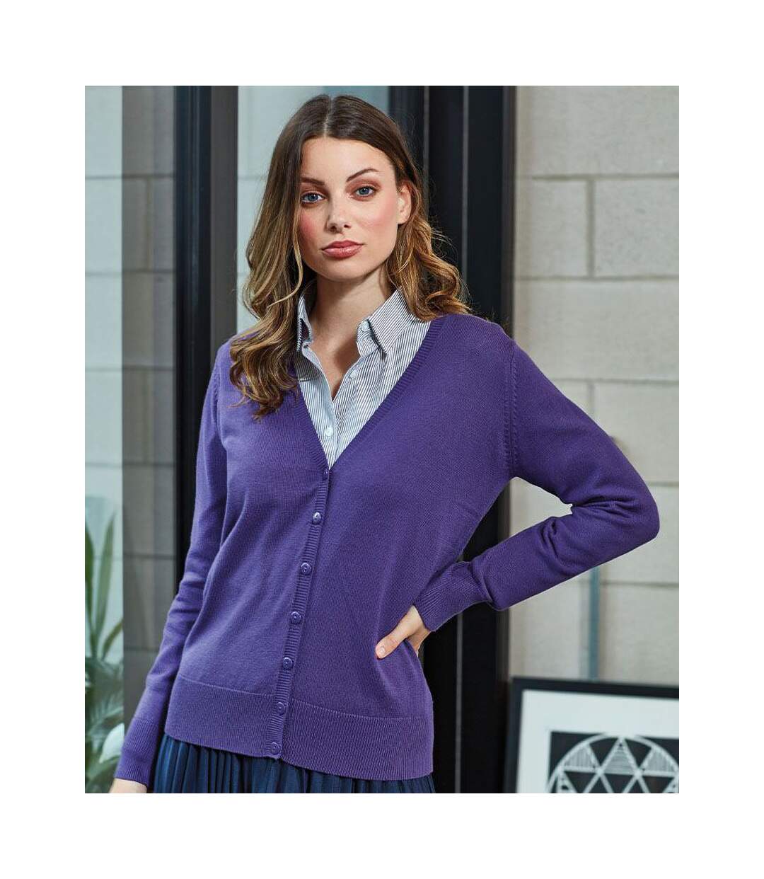 Premier Womens/Ladies Button Through Long Sleeve V-neck Knitted Cardigan (Purple) - UTRW1133-2