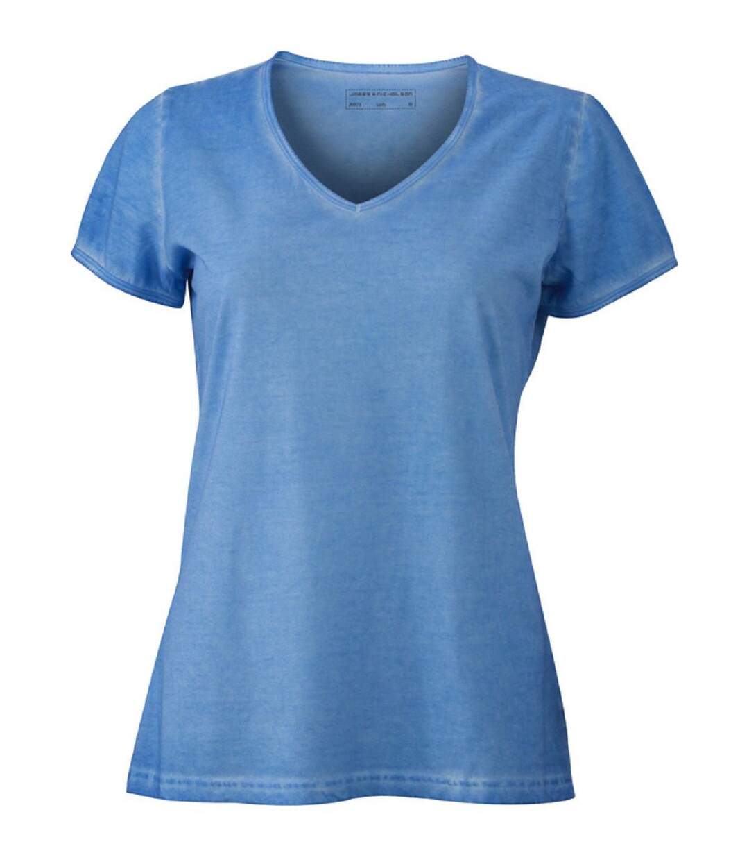 T-shirt style bohémien col V femme JN975 - bleu horizon-2