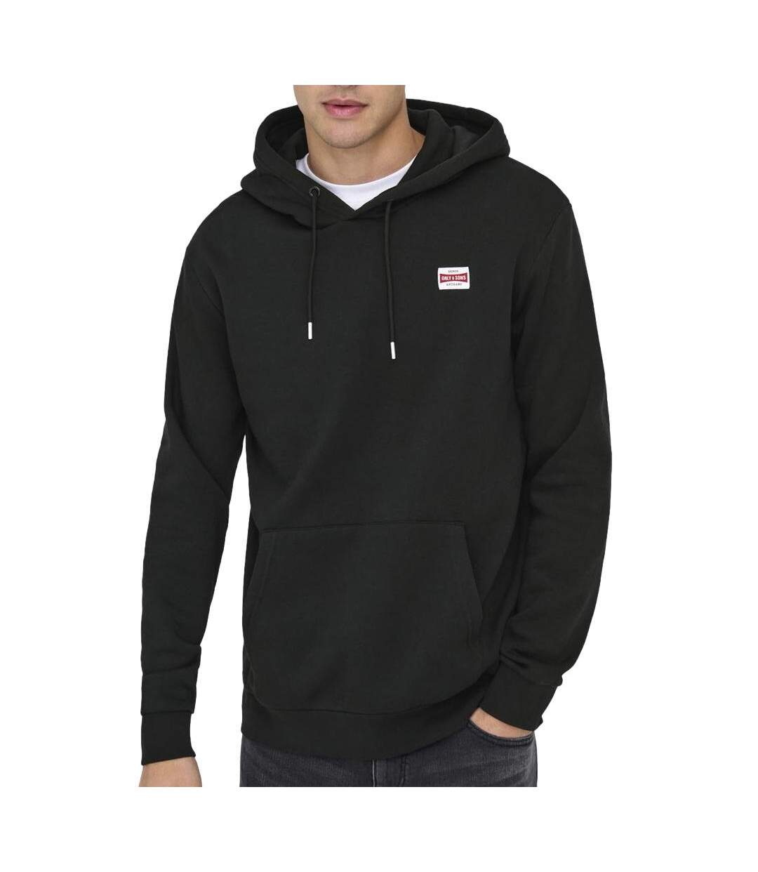 Sweat à capuche noir homme only & sons hoodie-1