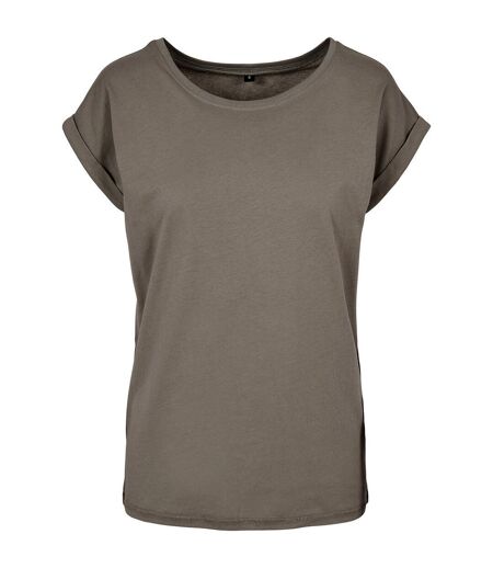 Womens/ladies Extended Shoulder Regular T-shirt Pale Olive New Morning Studios