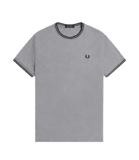 T-shirt Motif/style Rayure Contrastée Sur Bord Homme Gris Fred Perry