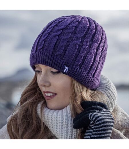 Ladies Cable Knit Fleece Lined Knitted Thermal Beanie Hat