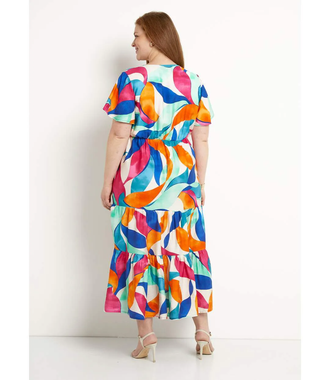 Robe longue cache-coeur volantée manches courtes-2