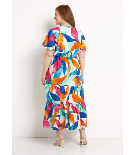 Robe longue cache-coeur volantée manches courtes