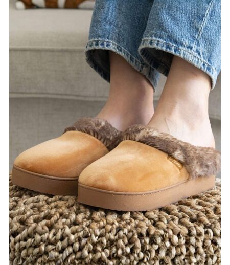 Isotoner Chaussons Mules femme velours ultra doux, compensées