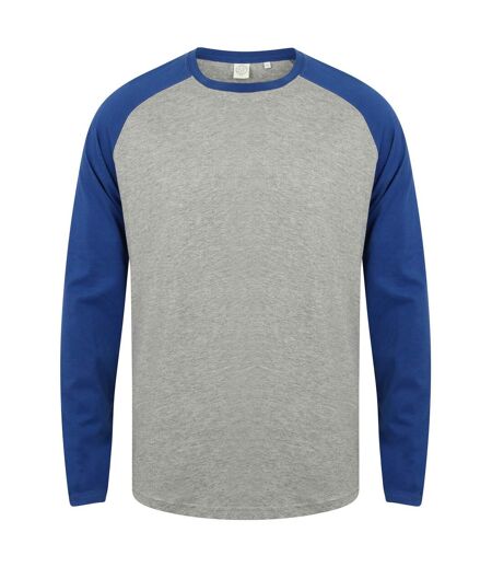 Skinni Fit - T-shirt manches longues - Homme (Gris chiné/bleu roi) - UTRW4742