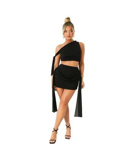 Womens/ladies Tie Detail Mesh Crop Top Black Missy Empire