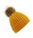 Beechfield Unisex Fur Pop Pom Chunky Beanie (Mustard Yellow) - UTPC3344