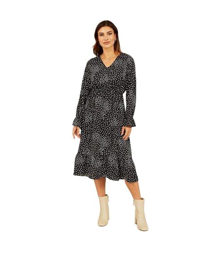 Womens/ladies Butterfly V Neck Midi Dress Black Mela London