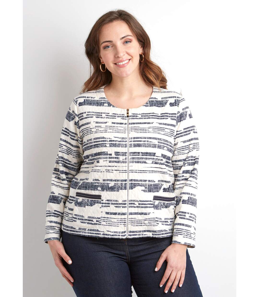 Veste courte sans col zippée irisée-1