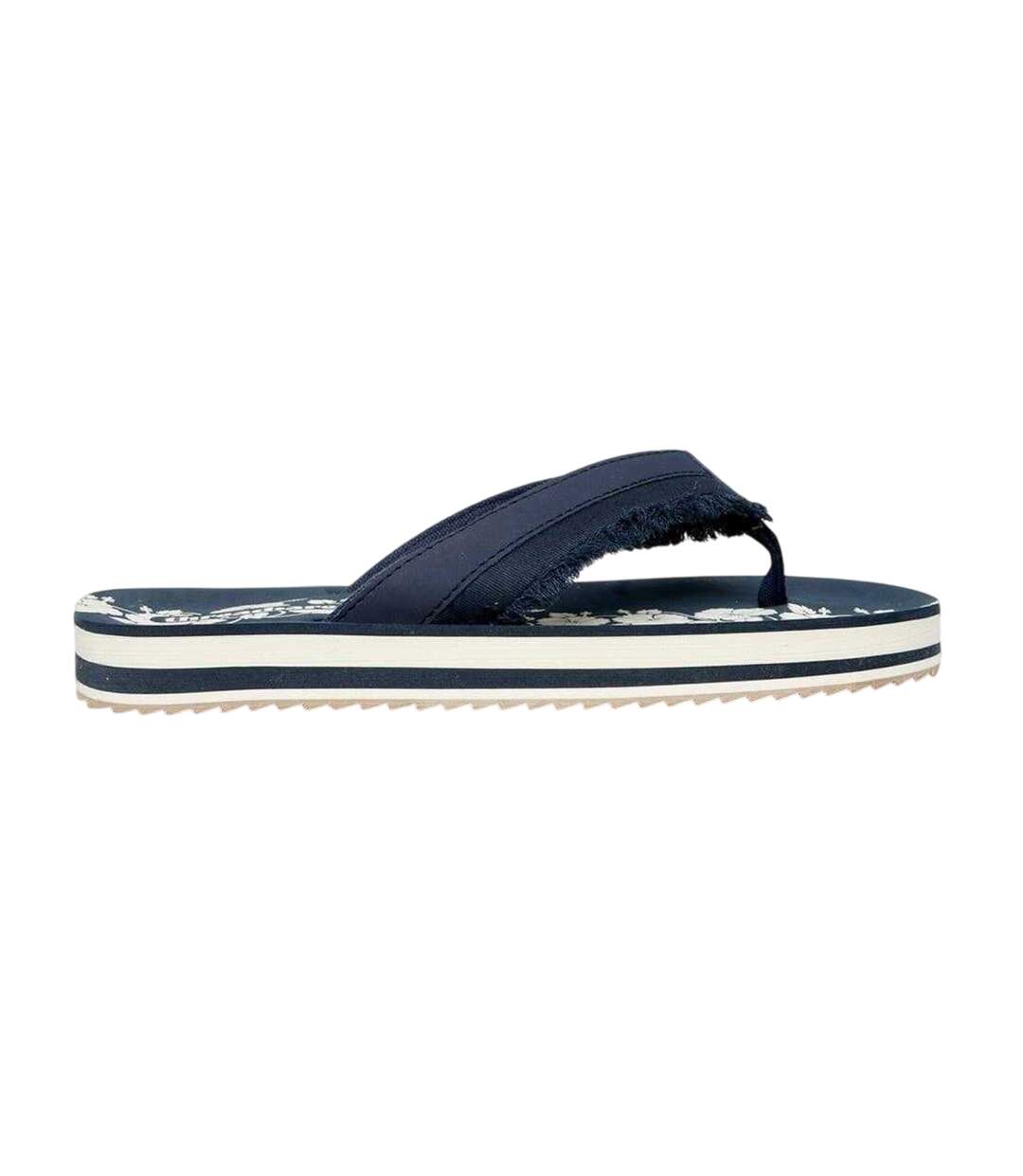 Unisex Adult Floral Pattern Flat Flip Flops Navy Threadbare-1