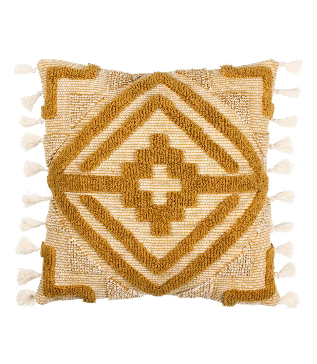 Kalai tufted tassel cushion cover 45cm x 45cm mustard Furn